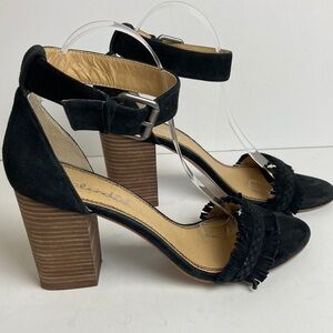 SPLENDID Black Suede Jakey Ankle Strap Block Heel Sandals 10 sexy party cocktail